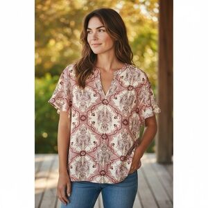 Gibson Latimer Moroccan Print Popover Blouse Size XXL